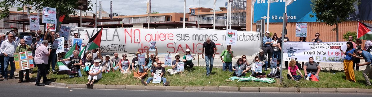La protesta contra la feria de armas que se celebra en Sevilla, en imágenes.